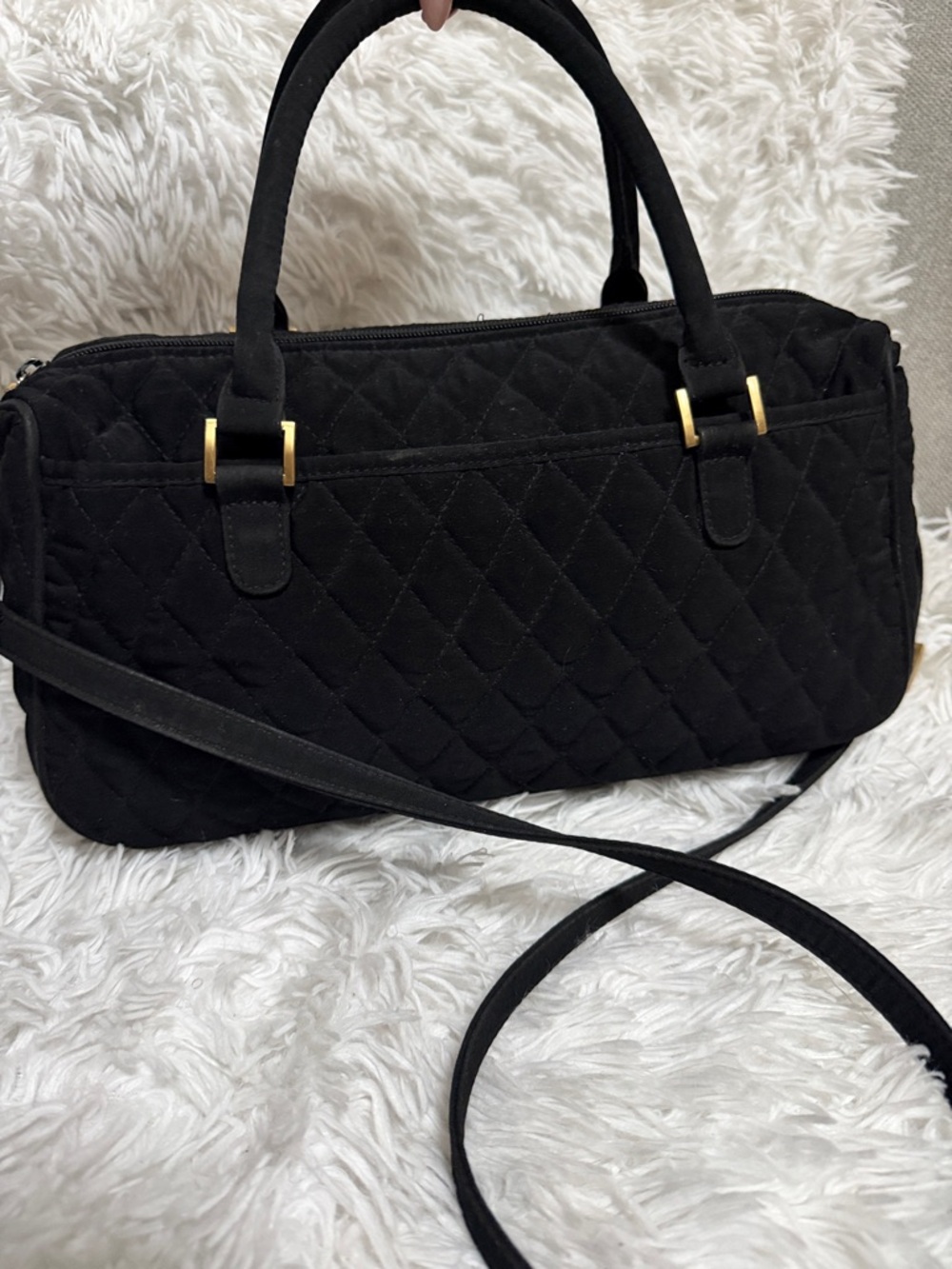 Vera Bradley Quilted Black Women's Satchel Bag with Gold Accents